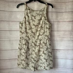 Topshop Cream Horse Pattern Romper Sleeveless Squared Neckline Size 6